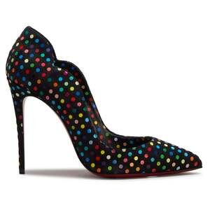 Christian Louboutin Hot Chick 100 Black Suede Multicolor Polka Dot Heel Pump 38